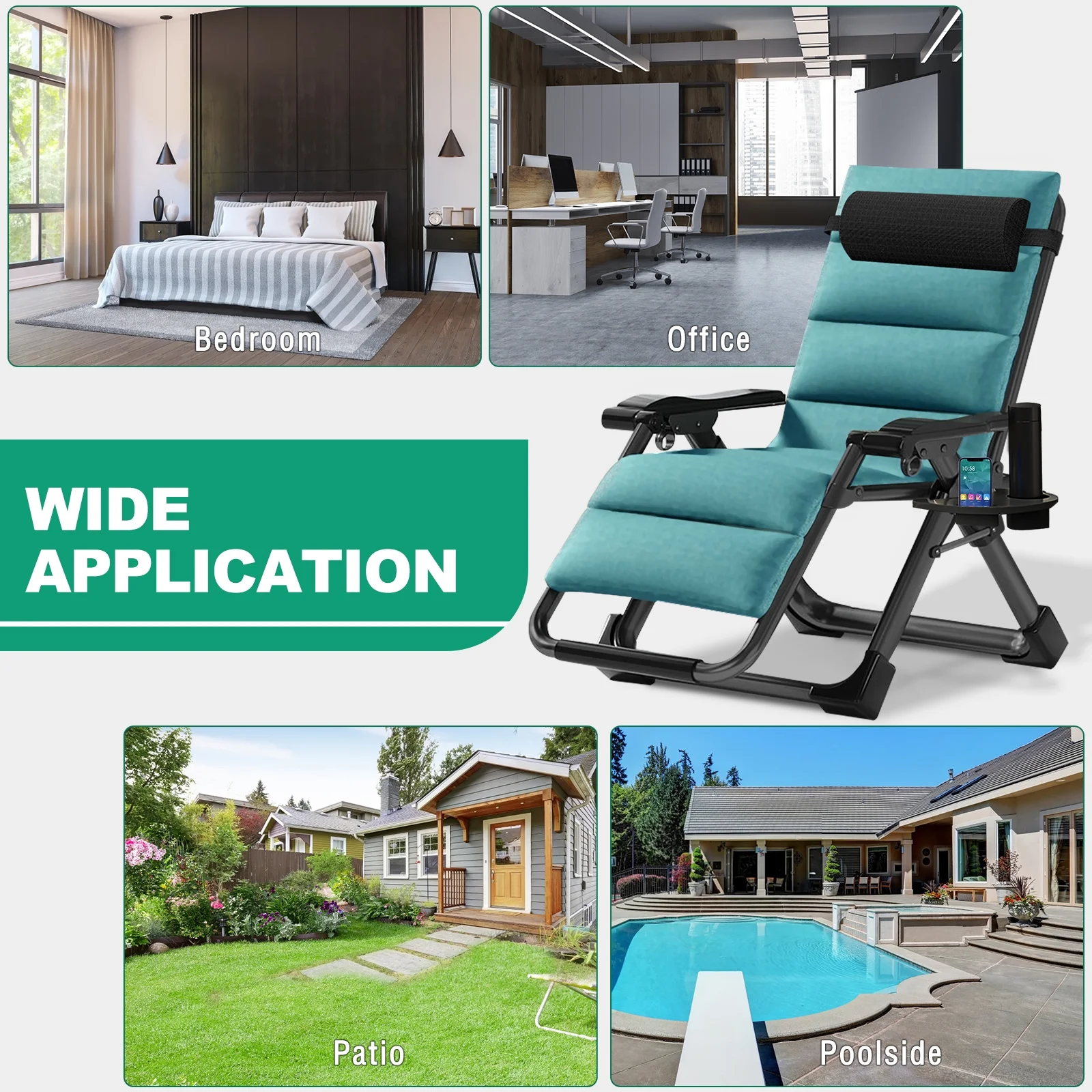 NAIZEA Outdoor Zero Gravity Chair Camping Recliner Lawn Recliner, Reclining Patio Lounger Chair, Folding Portable Chaise with Detachable Soft Cushion, Cup Holder, Headrest - Image 19