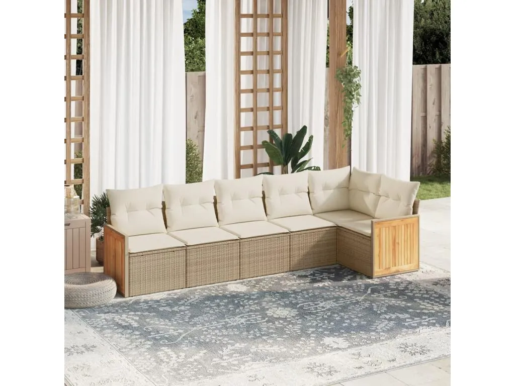 Boverdeco Juego de sofás jardín con cojines 6 pzas ratán sintético beige