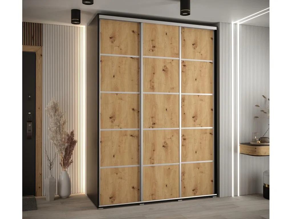 ARMARIO Mobtrendy 4 DE PUERTAS CORREDERAS 235.2/180/60 3 puertas (Negro/Artisan/Plata) 75162zujw