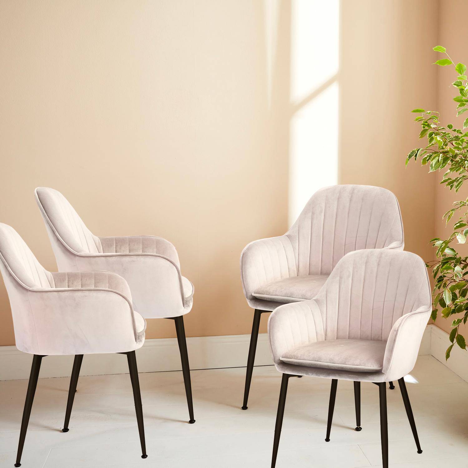 Shella - Sillón de terciopelo con patas de metal, set de 4