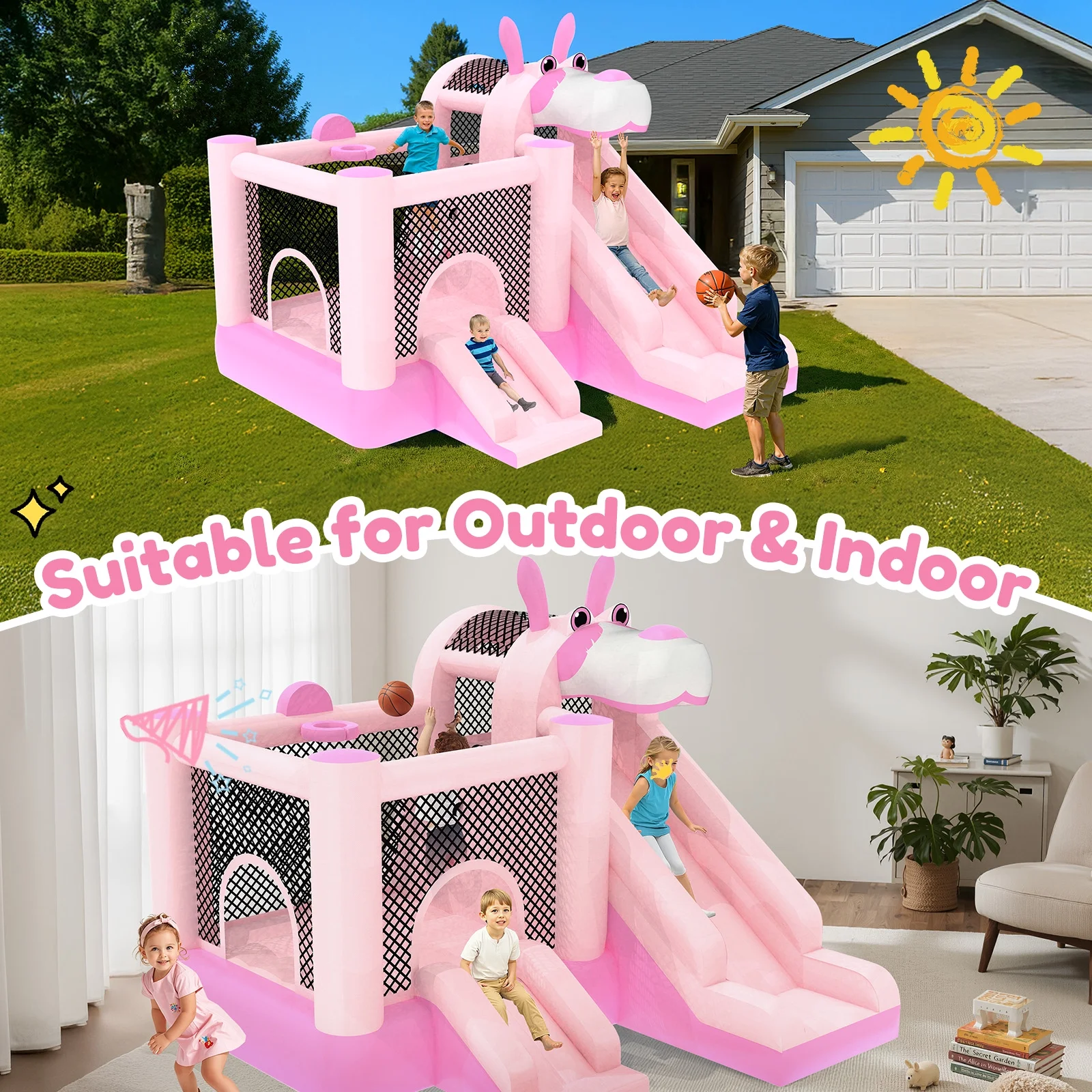 Mukidy 114''x 114'' x 92.5'' Inflatable Bounce Houses for Kids 3-10 with Blower Double Slide and Ball Pit/Indoor Bouncy House, PVC, Child, Teen, Toddler,Blue - Image 20