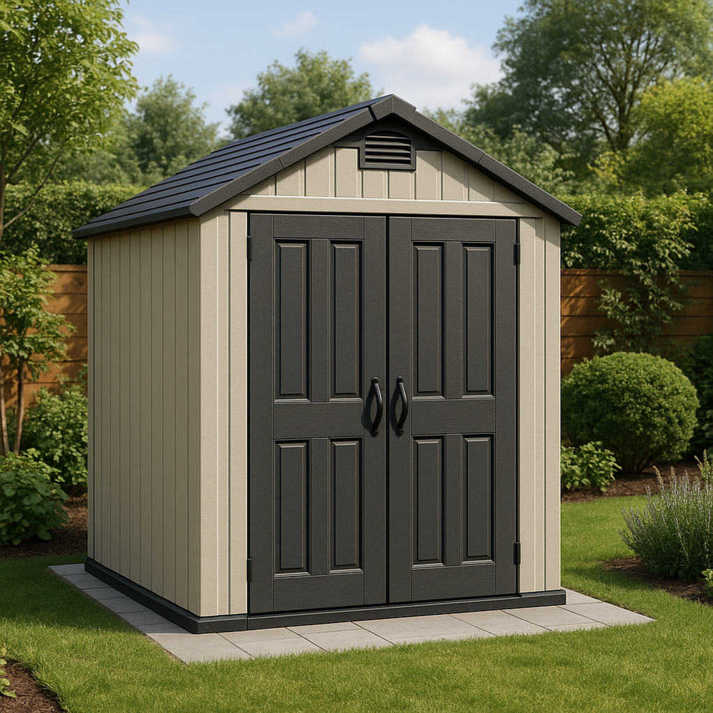 Caseta de jardín de resina 210x188x240 beige/negro TCGUpij390KG
