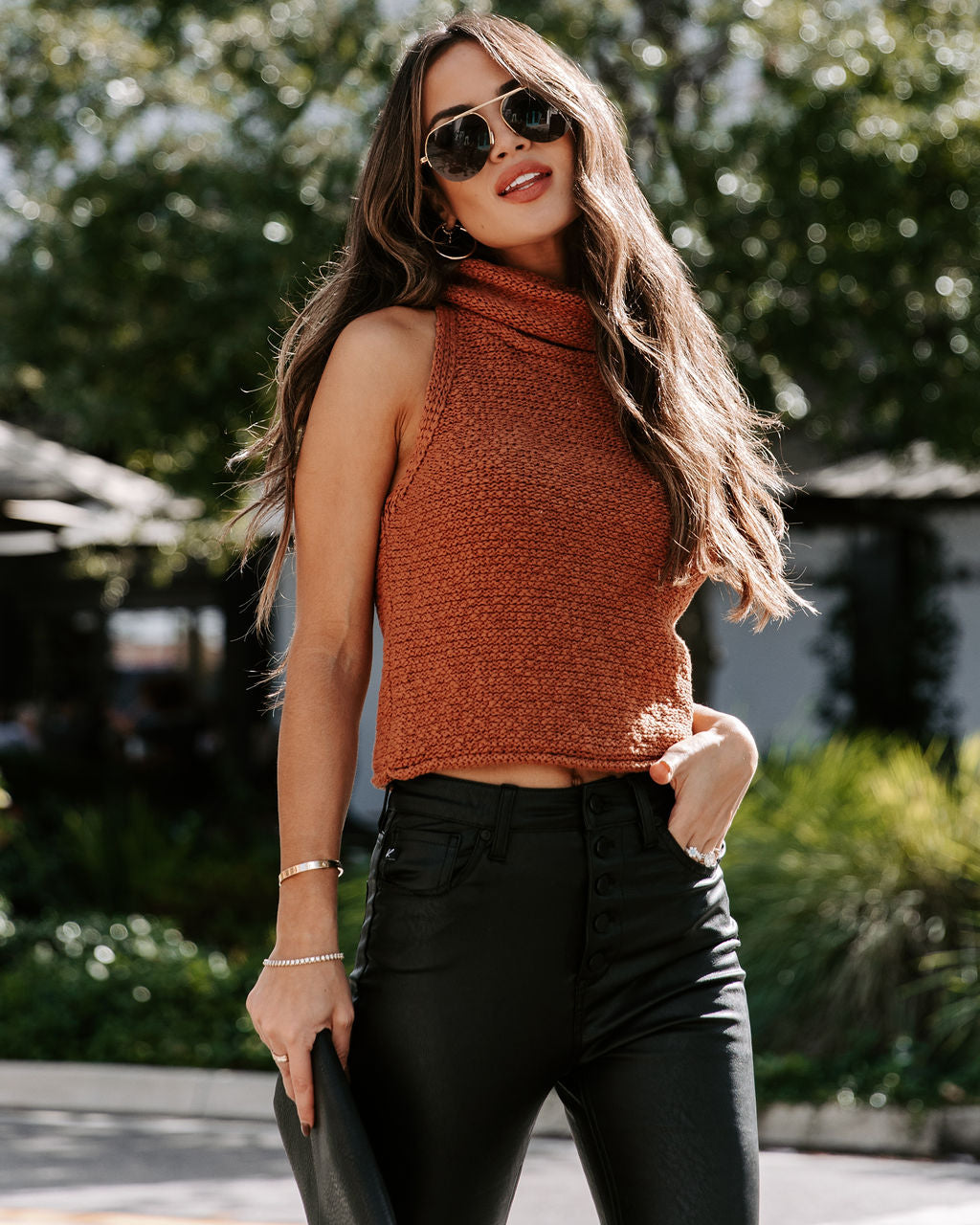 Rachel Cotton Knit Turtleneck Top - Camel - Se7enfashion