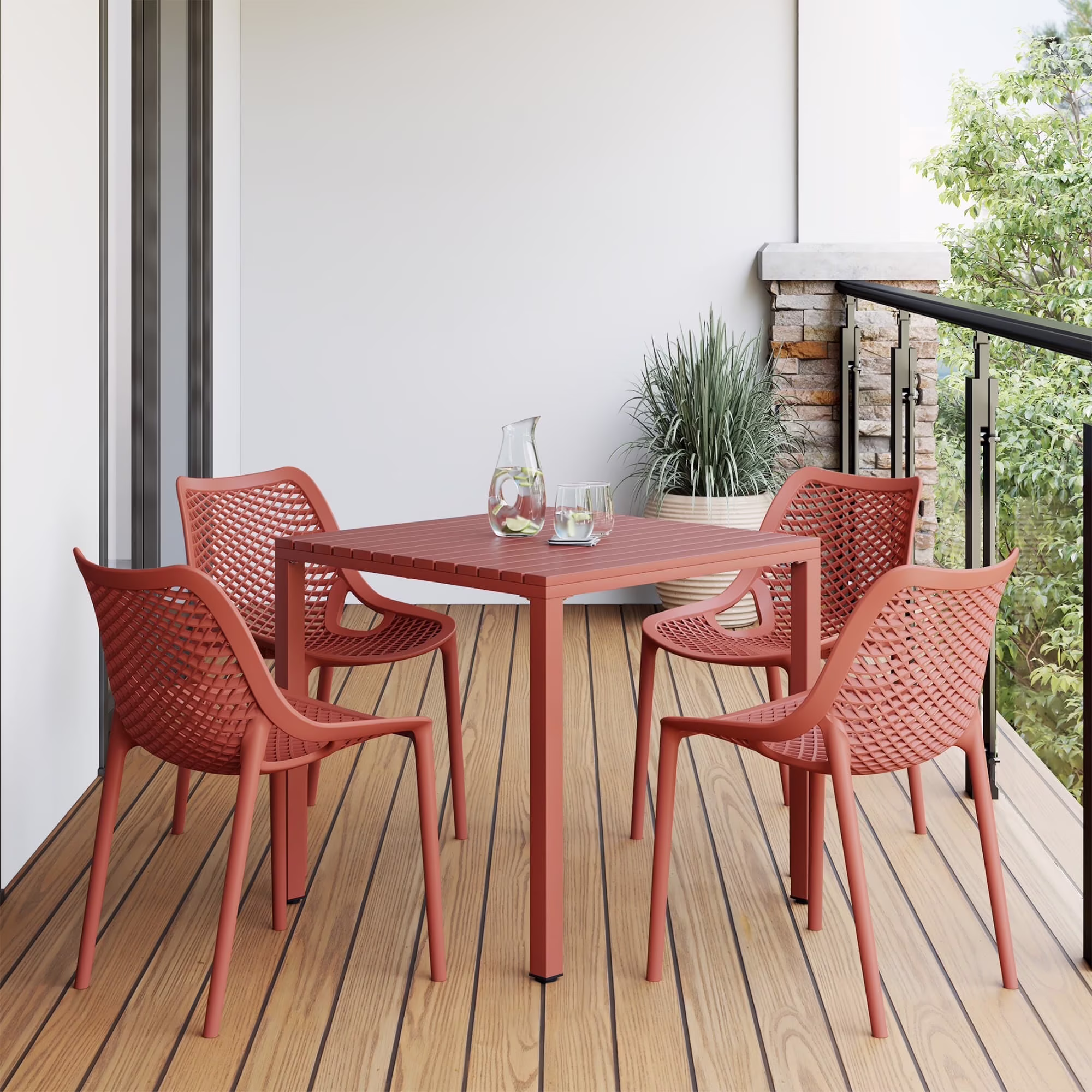 WestinTrends Playa 5-Piece Outdoor Patio Metal Frame Dining Table Set with Stackable Patio Dining Chairs, Olive Green - Image 3