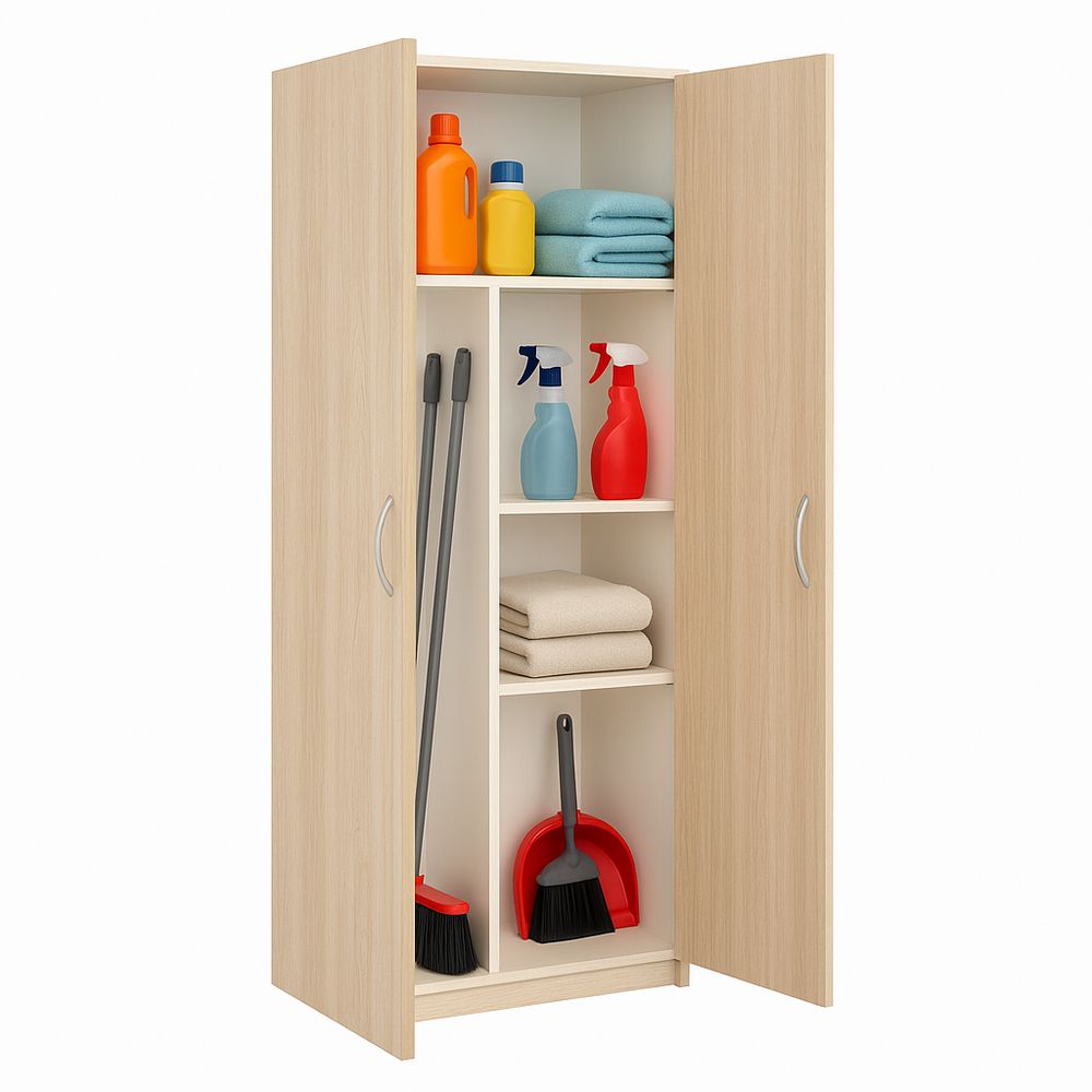 Armario de Almacenamiento de Madera con Estantes para Suministros de Limpieza, diseño Moderno, 4 Compartimentos, Color Natural, 180 cm de Altura