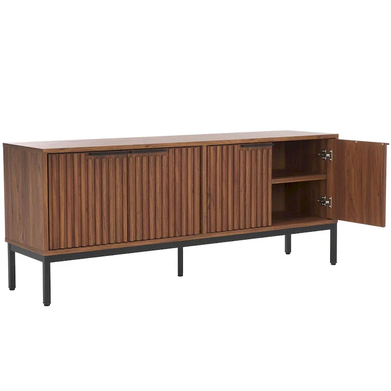 Mid Century TV Stand with Tambour Doors and Storage Drawers