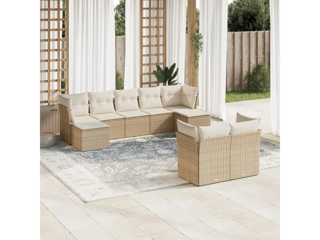 Set de sofás de jardín 9 pzas con cojines ratán sintético beige