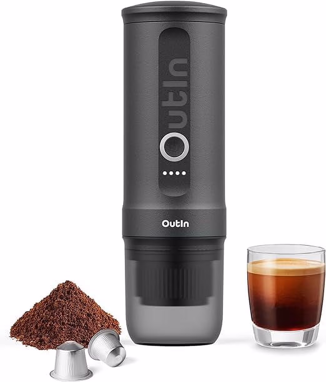 Nano Portable Electric Espresso Machine: 20 Bar, 3 - 4 Min Self - Heating, Mini 12V/24V Car Coffee Maker with NS Capsule Ground Options - Ideal for Camping, Travel, RV, Hiking, Office (Space Grey)(Space Grey)