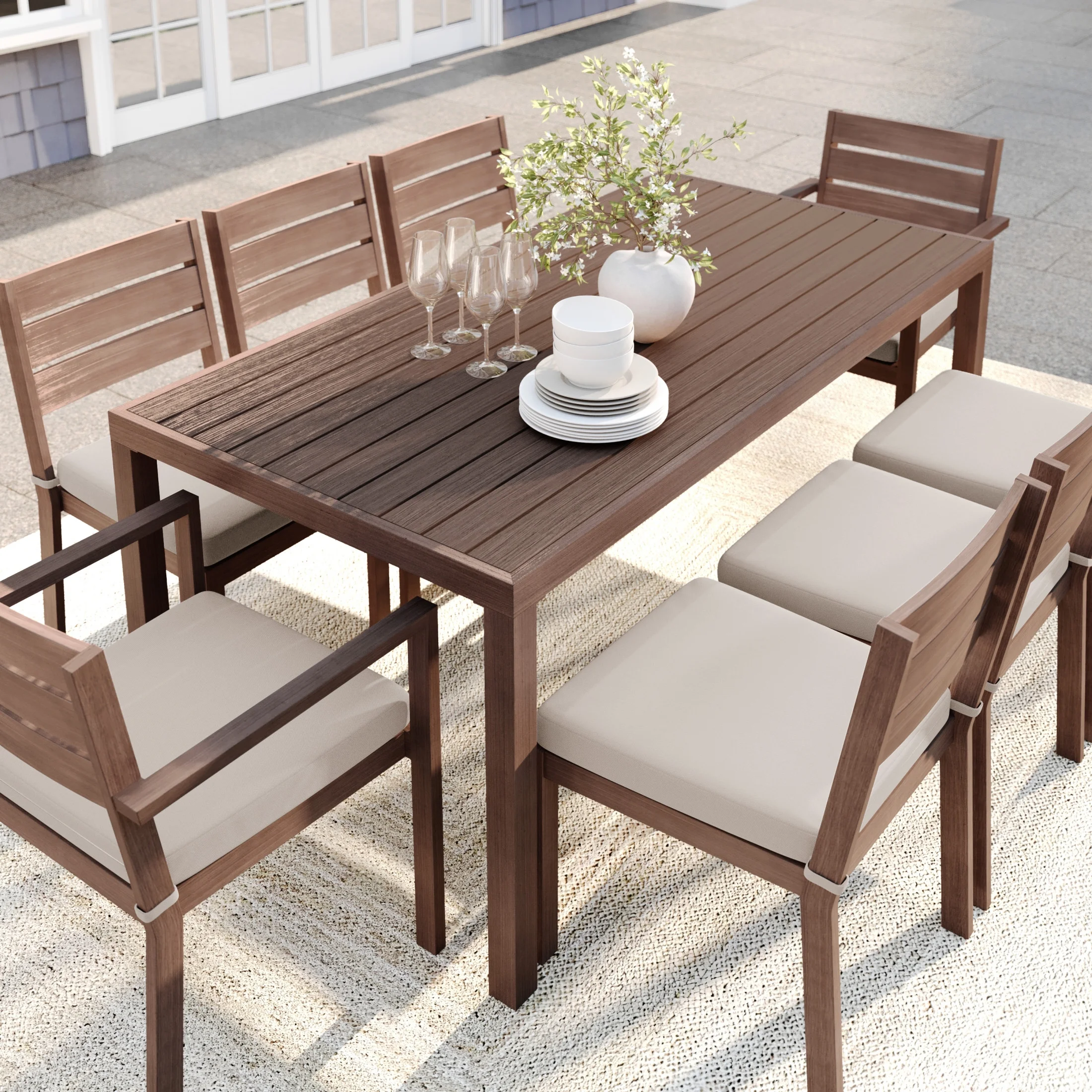 Martha Stewart 71" Indoor-Outdoor Patio Table with Gray Brushed Woodgrain Aluminum Finish - Image 15