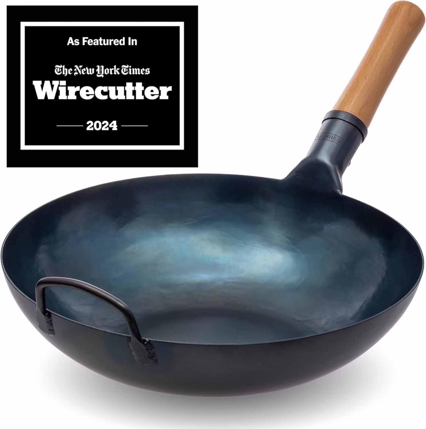 YOSUKATA 13.5" Carbon Steel Wok Pan - Pre - Seasoned Flat Bottom Wok for Stir Fry, BBQ Camping - Works with Induction, Gas, Electric Open Fire