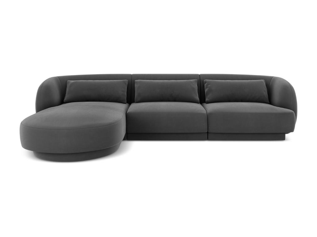 Tucasago - Sofá esquinero izquierdo "Tulum" 4 plazas de terciopelo gris - 255x156x70cm