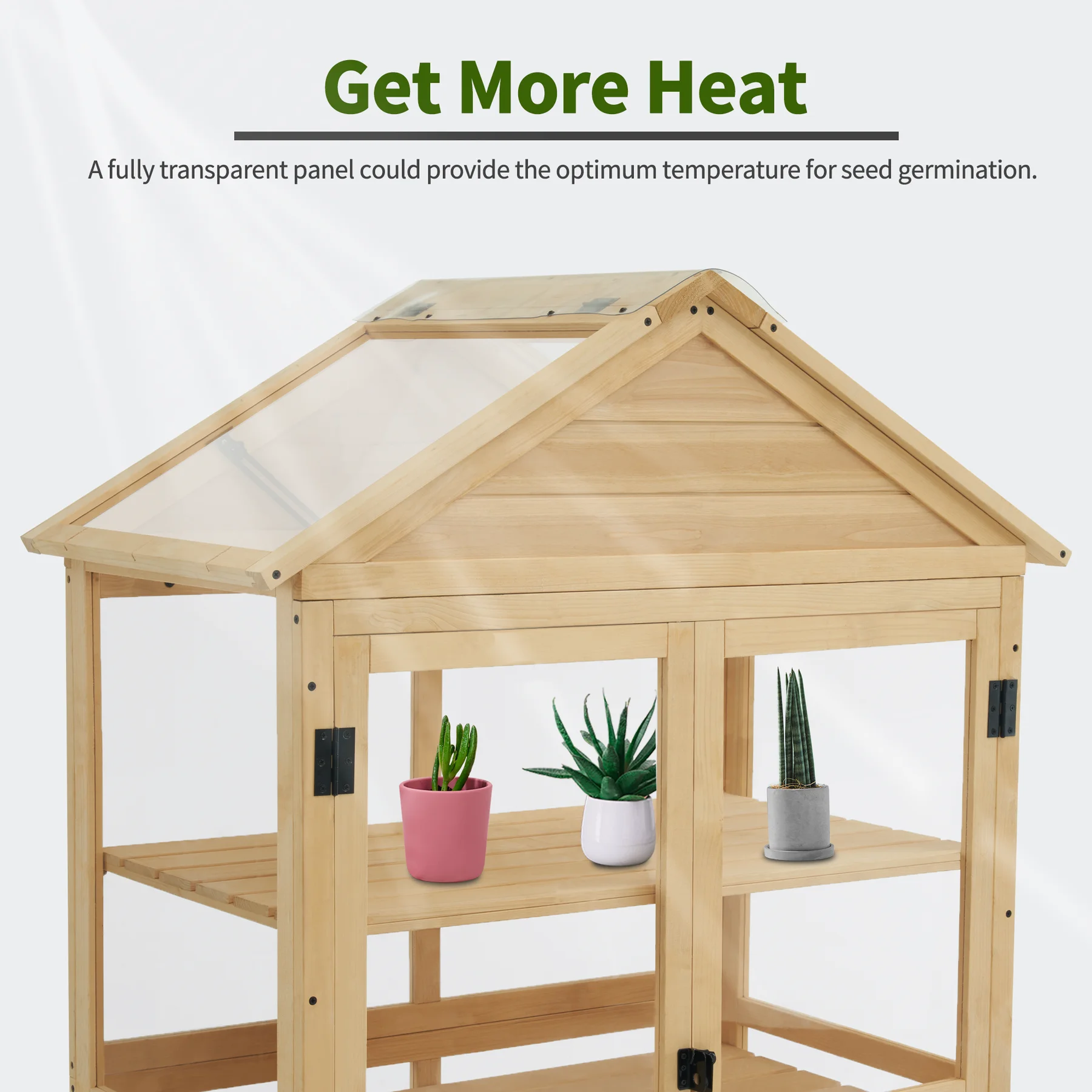 MCombo Cold Frame Greenhouse, 3 tier Wooden Greenhouse Cabinet with Adjustable Shelf, Garden Cold Frame Shed for Outdoor Indoor Use, 0847 - Image 4