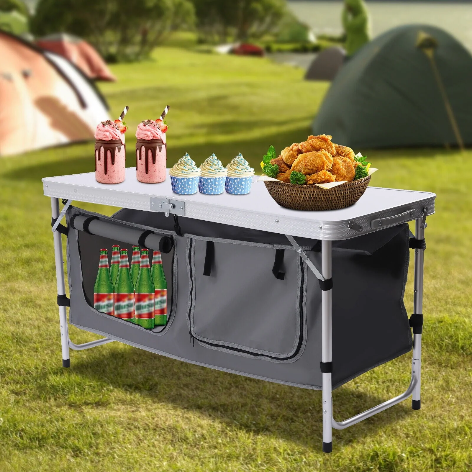 Folding Camping Table Portable Aluminum Camping Table Height Adjustable Camping Cook Station for Indoor Outdoor - Image 3