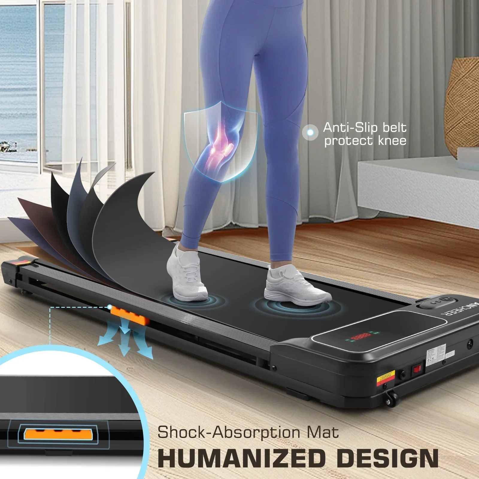 ANCHEER Under Desk Walking Pad Treadmill, 0.6-3.8 MPH, 240 lbs Capacity, 2.5 HP - Image 5 ANCHEER Under Desk Walking Pad Treadmill, 0.6-3.8 MPH, 240 lbs Capacity, 2.5 HP - Image 5
