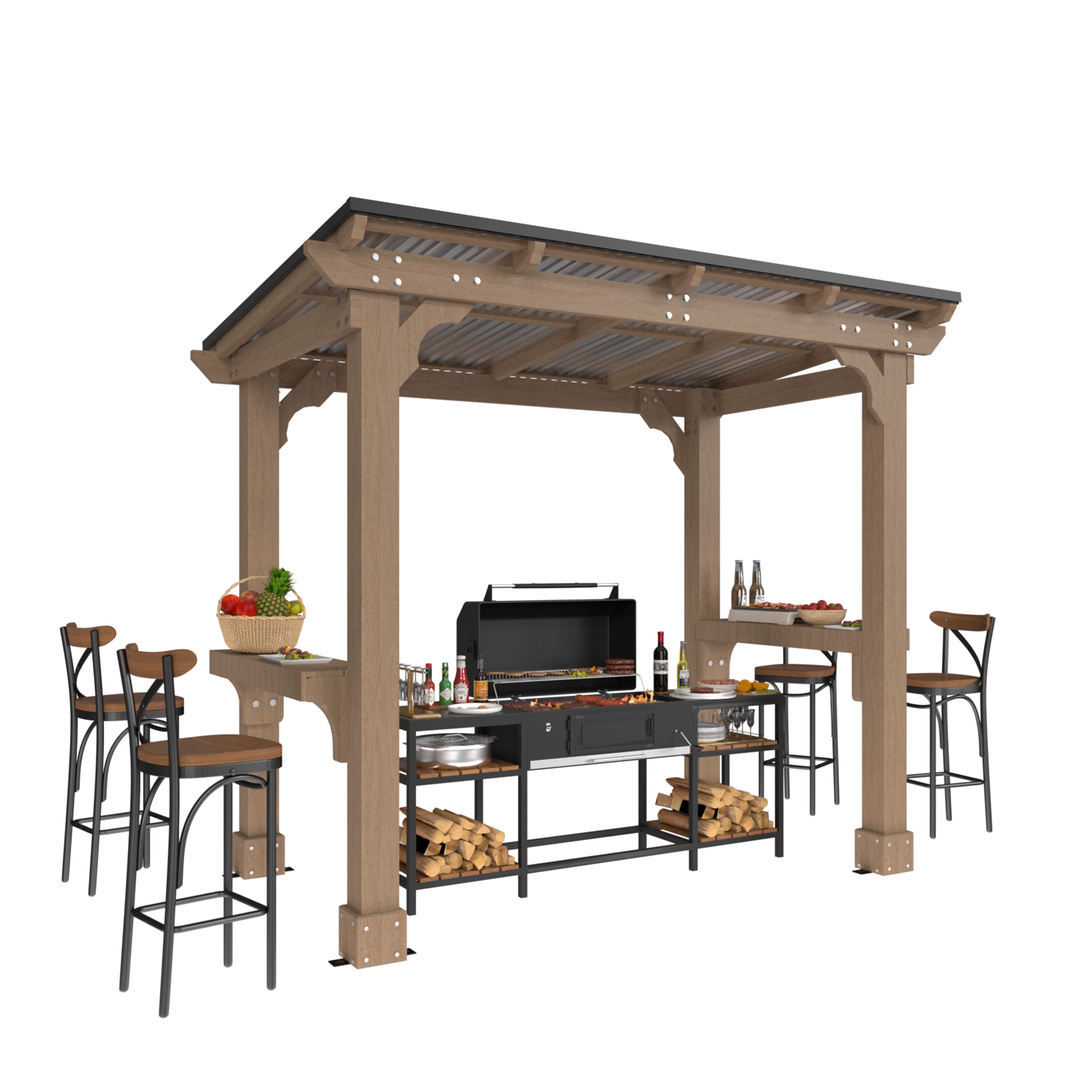 VEIKOUS 8' x 5' Outdoor Hardtop Gazebo, BBQ Grill Gazebo w/ Workstation Shelves for Lawn, Garden, Deck - Image 15