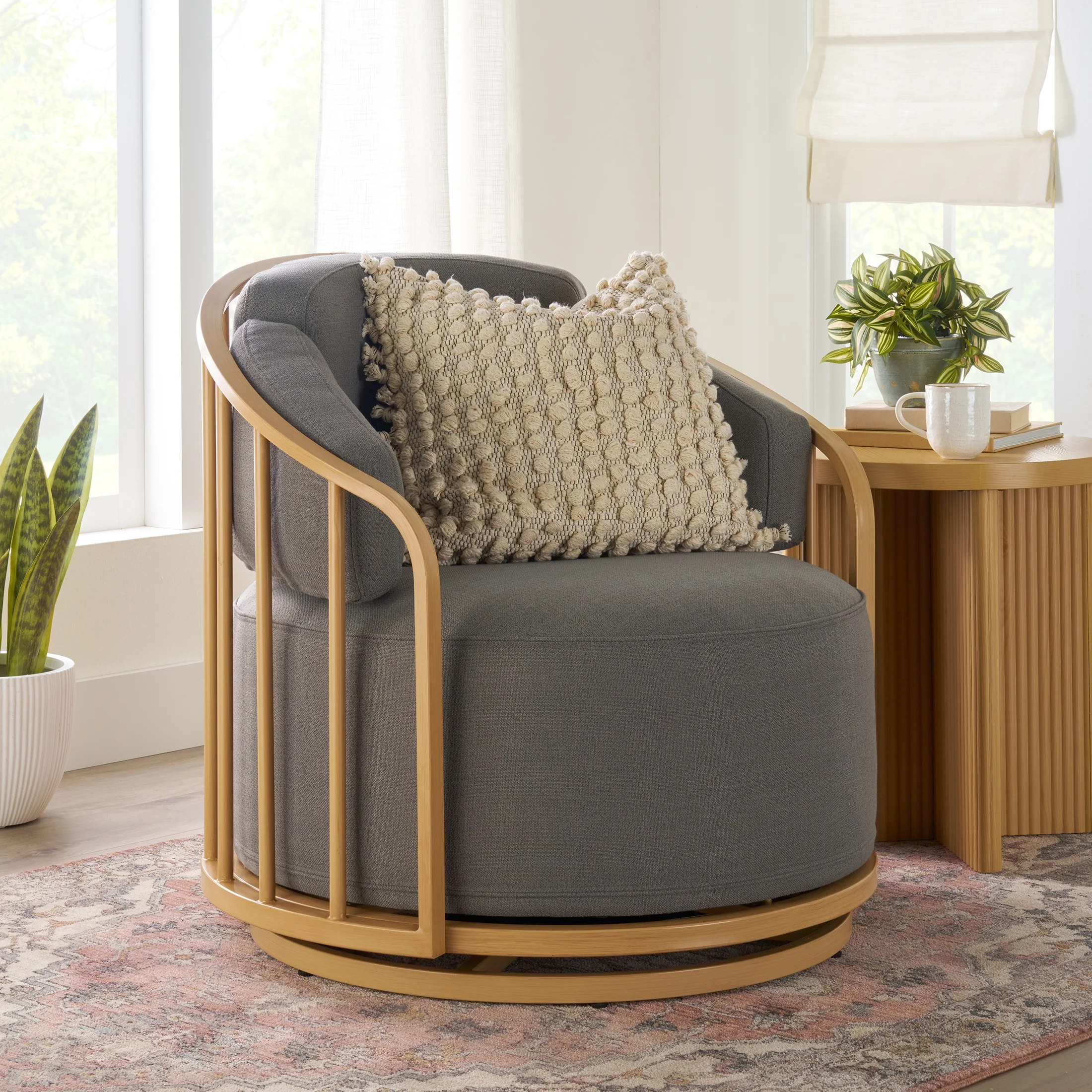 Better Homes & Gardens Lillian Swivel Birdcage Accent Chair, Cream Linen - Image 15