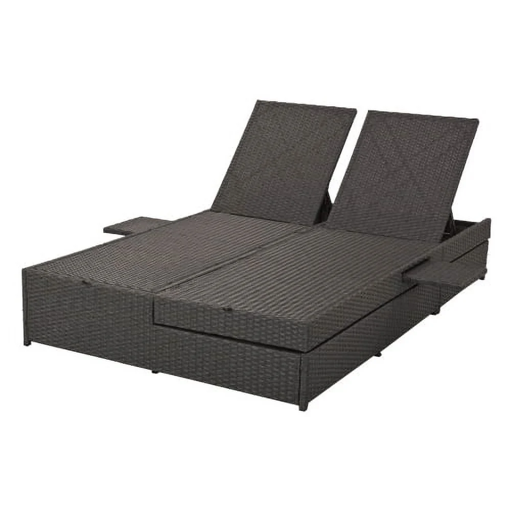 Harper & Bright Designs Rattan Outdoor Double Lounge Chaise 2-Person PE Wicker Outdoor Patio Sunbed with Canopy Cover for Backyard Garden Balcony, Beige+Black - Image 69