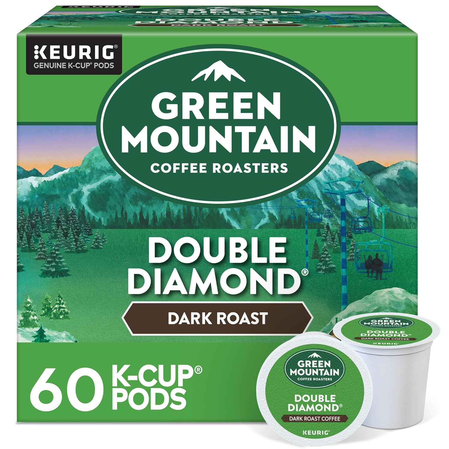 Green Mountain Coffee Roasters Double Diamond Keurig Single-Serve K-Cup pods. Dark Roast Coffee. 60 Count (6 Packs of 10)