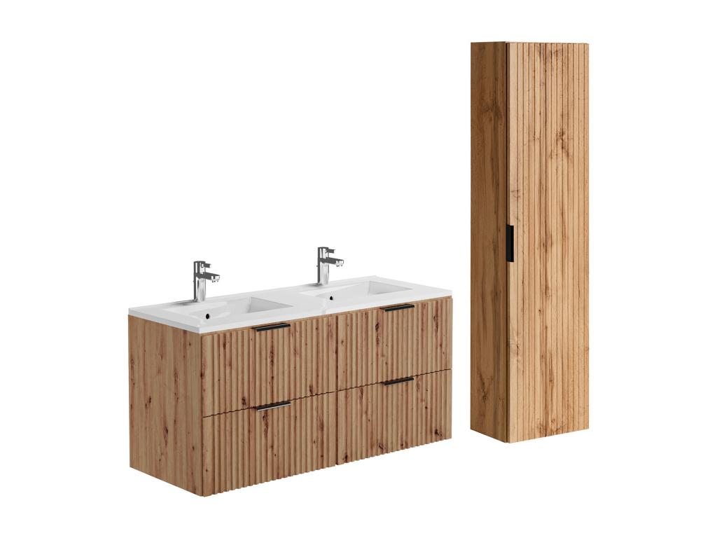 Mueble de baño flotante con lavabo empotrado y armario - Natural claro - 120 cm - ZEVARA