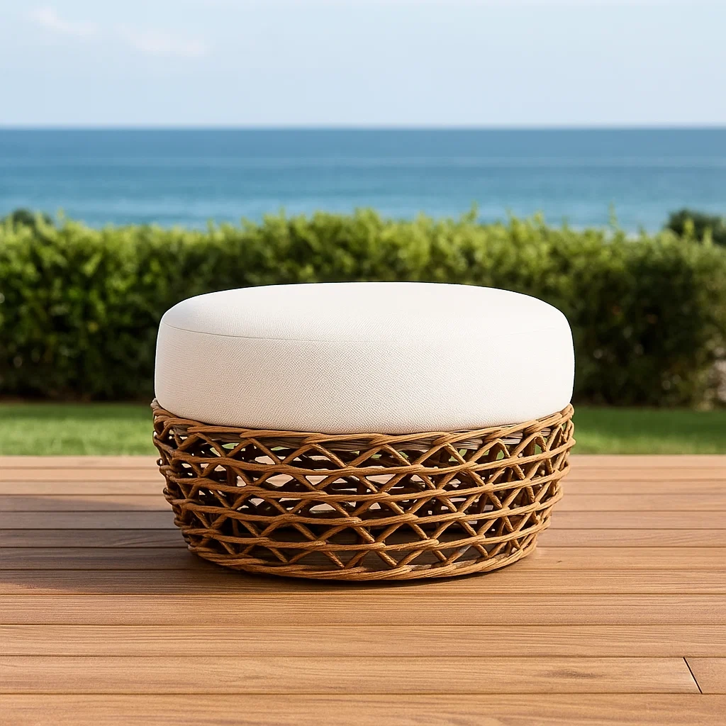 Taburete de exterior,marrón,tejido trenzado,terraza o jardín,diámetro 63 x altura 34 cm