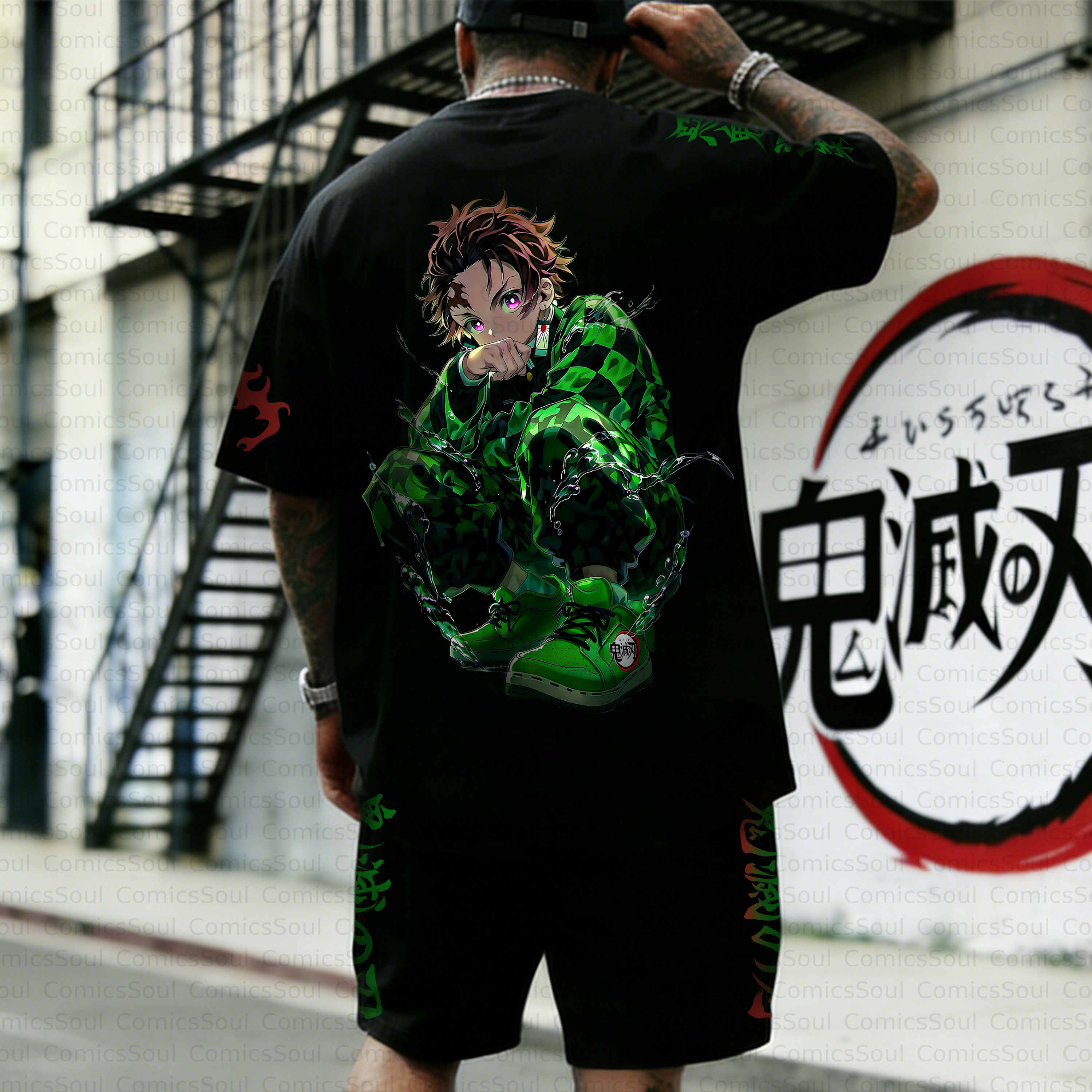Unisex Anime Inspired Vintage T-shirt& Shorts 2 Pieces Set