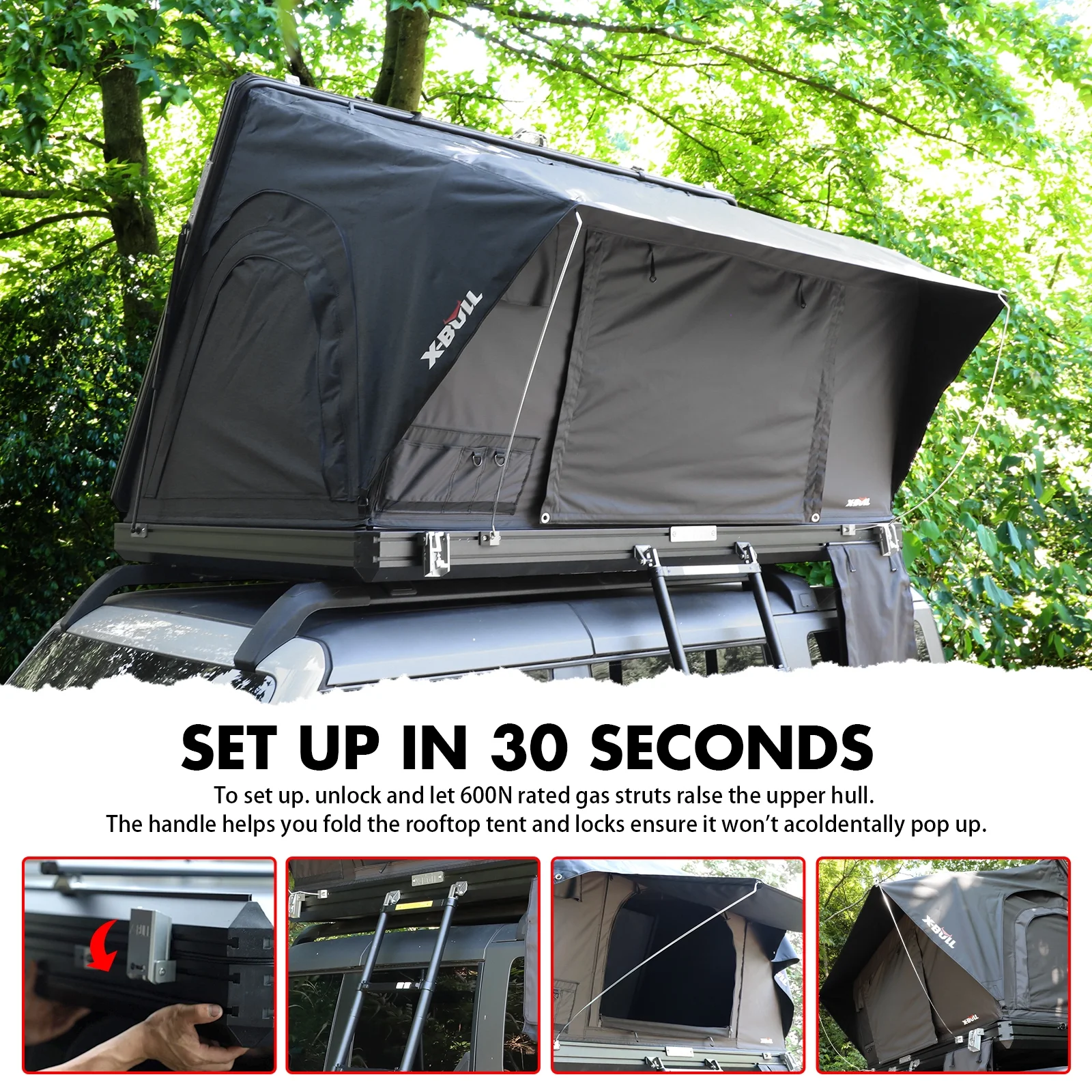 X-BULL Hard Shell Roof Top Tent with Ladder and Mattress - Image 3