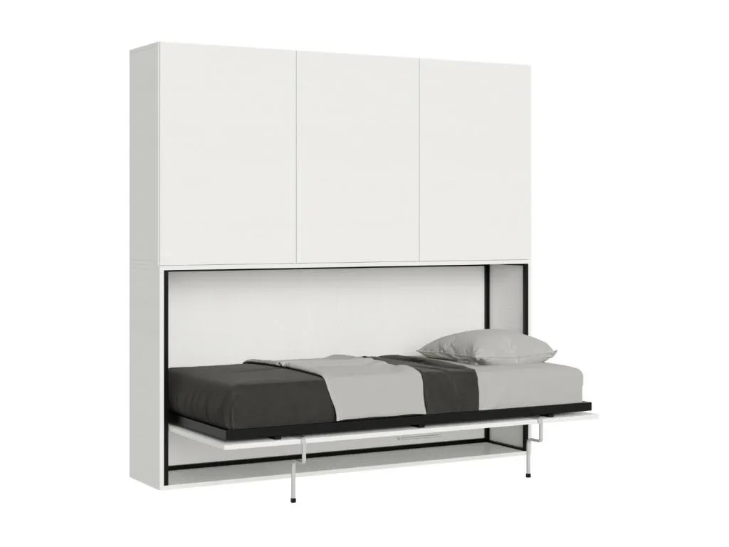 Cama abatible horizontal Lluesmamuebles blanca 85x185 cm con almacenaje y librería composición D-Colchones 1 colchón 85x185cm