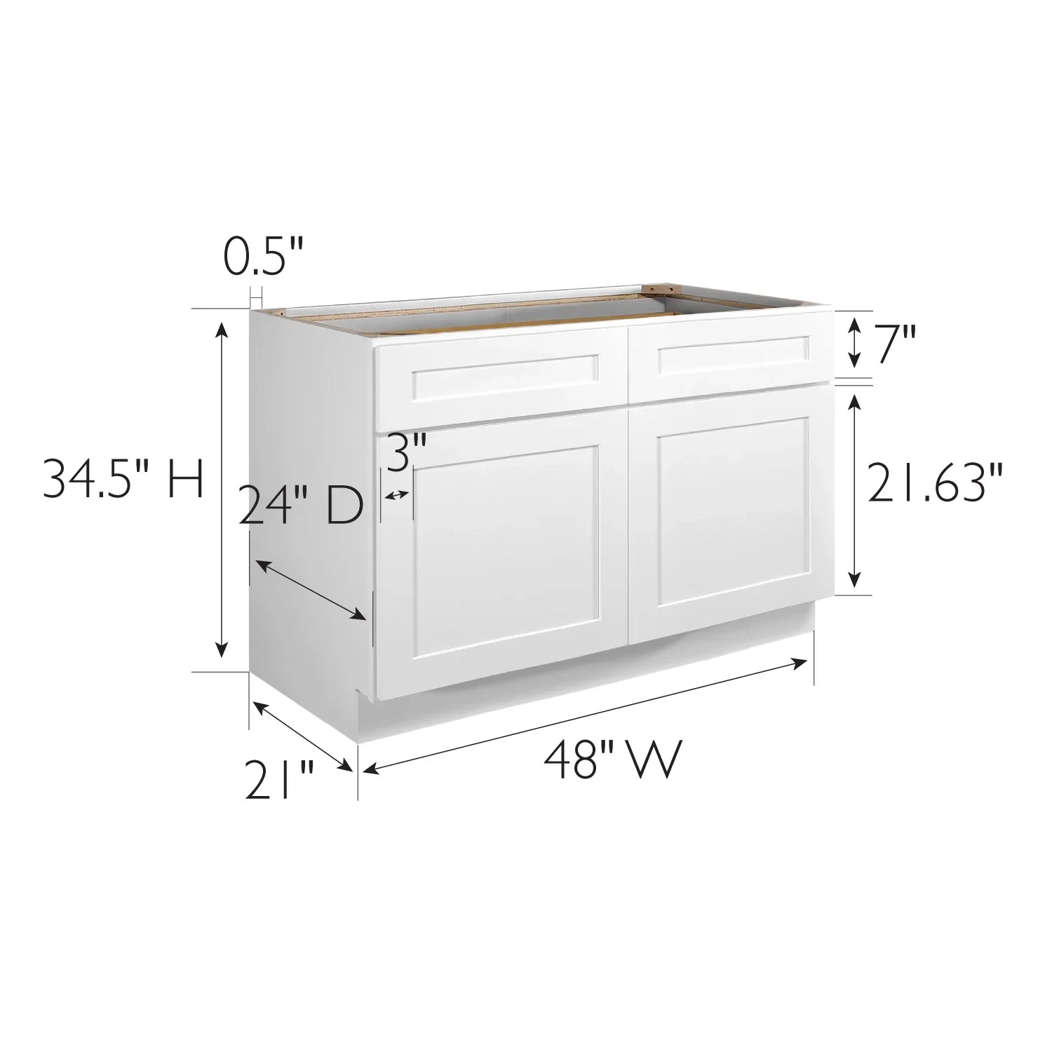 Design House Brookings Ready to Assemble Wood Shaker 2-Door and 2-Drawer Kitchen Base Cabinet (48 x 34.5 x 24), Sherwin Williams? White