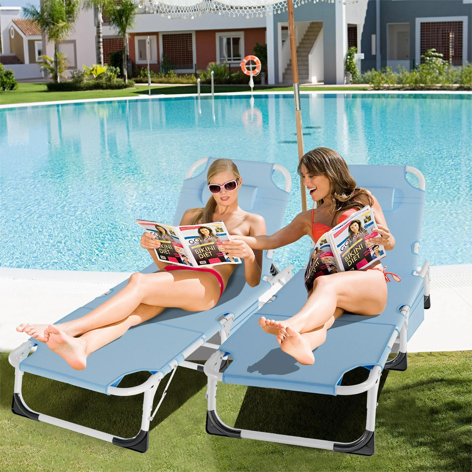 MOPHOTO Lounge Chair with Mattress, Outdoor Chaise Lounge Support 440 Lbs, Adjustable Portable Heavy Duty Sleeping Cots Bed for Camping, Pool, Beach, Patio - Image 46