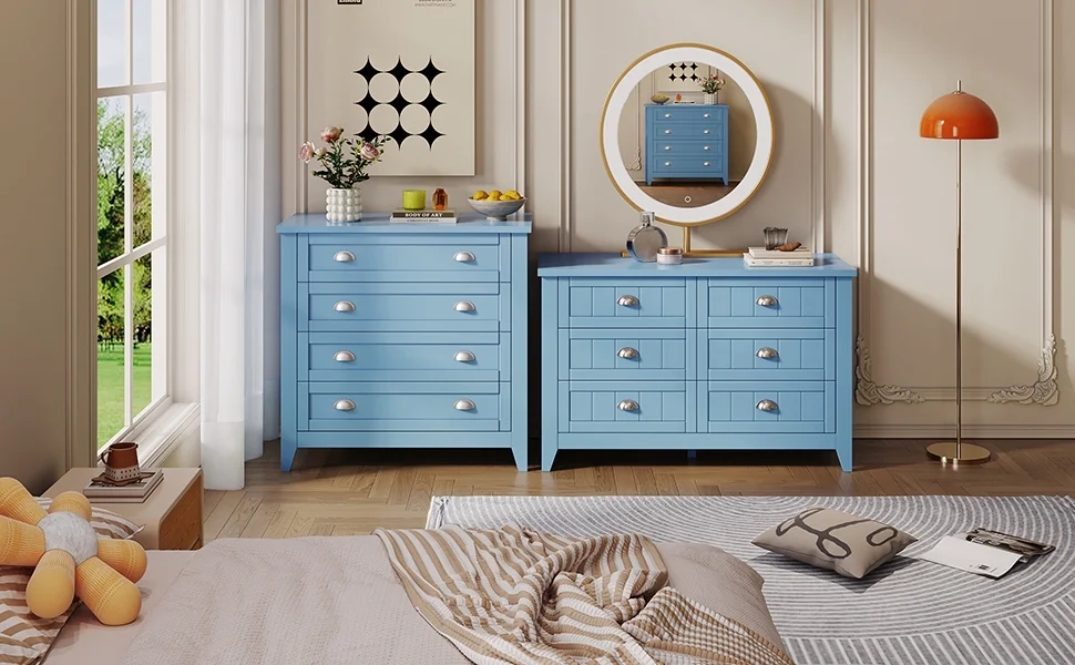 6 Drawer Dresser, Light Blue Elegant Chest of Drawers, Large Cabinet with Storage, Rustic Wood Chest of Drawers for Bedroom, Living Room, Hallway - Image 30