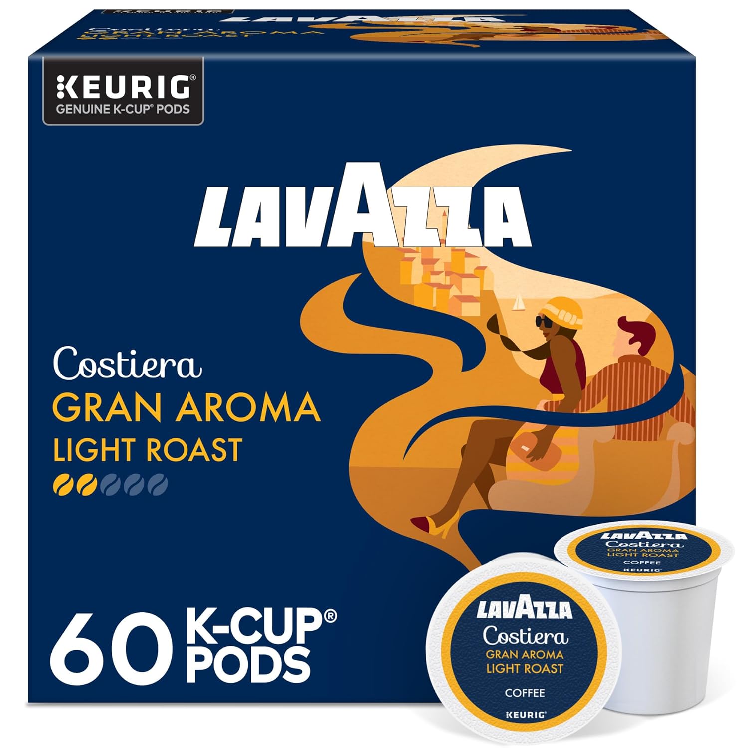 Lavazza Costiera Gran Aroma. Single-Serve Keurig K-Cup Pods. Light Roast Coffee. 60-Count Box (6 Packs of 10)