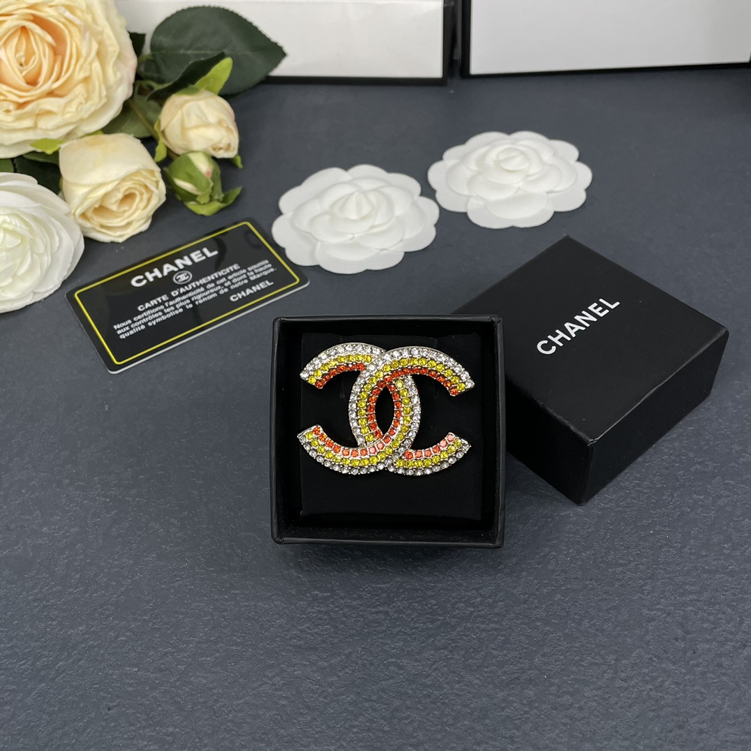 Chanel Full Paved Color Diamond CC Brooch - Original Replica Club