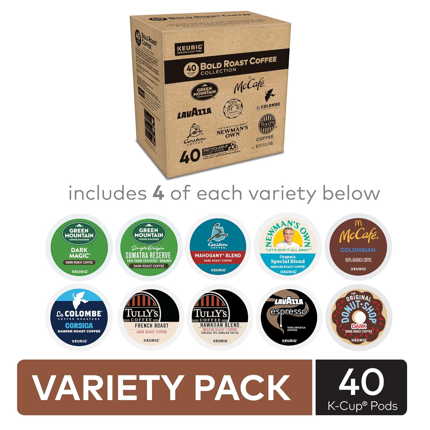 Keurig® Bold Roast Coffee Collection Variety Pack. Keurig Single Serve K-Cup Pods. 40ct