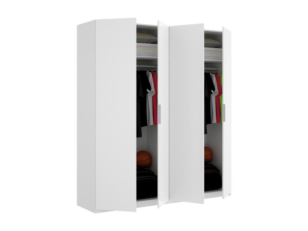 Armario Confortzx - Perchero para dormitorio - Armario con 4 puertas batientes - 180x52h204 cm - Blanco