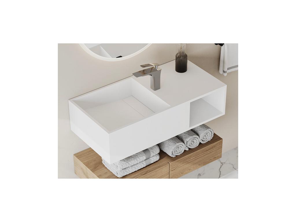 Lavabo suspendido con encimera de solid surface con estante - Lujodec - Ancho 80 x Prof. 40 x Alt. 20 cm - GOYOKO