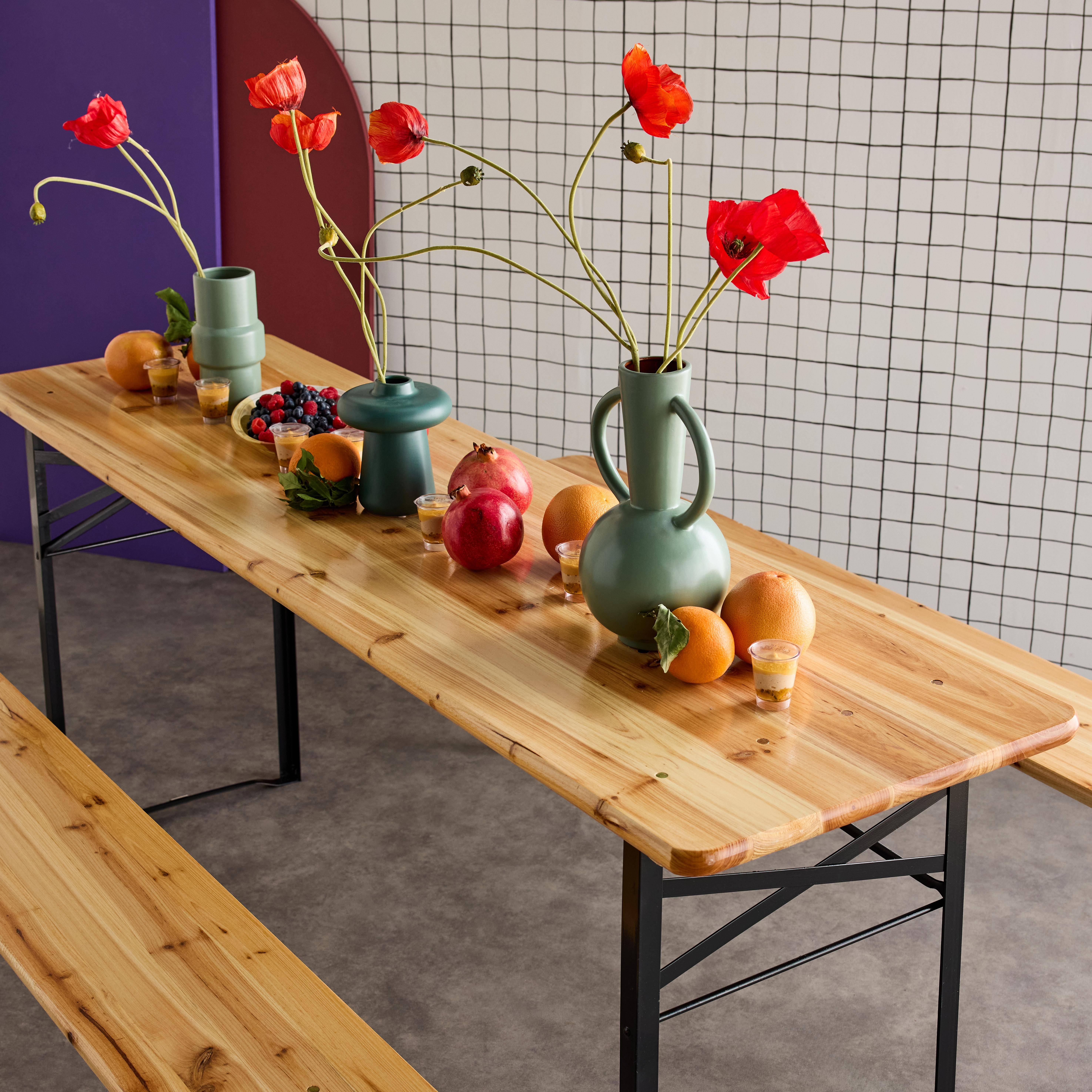 Bayonne - Mesa de recepción plegable madera de abeto 2 bancos, set de 2