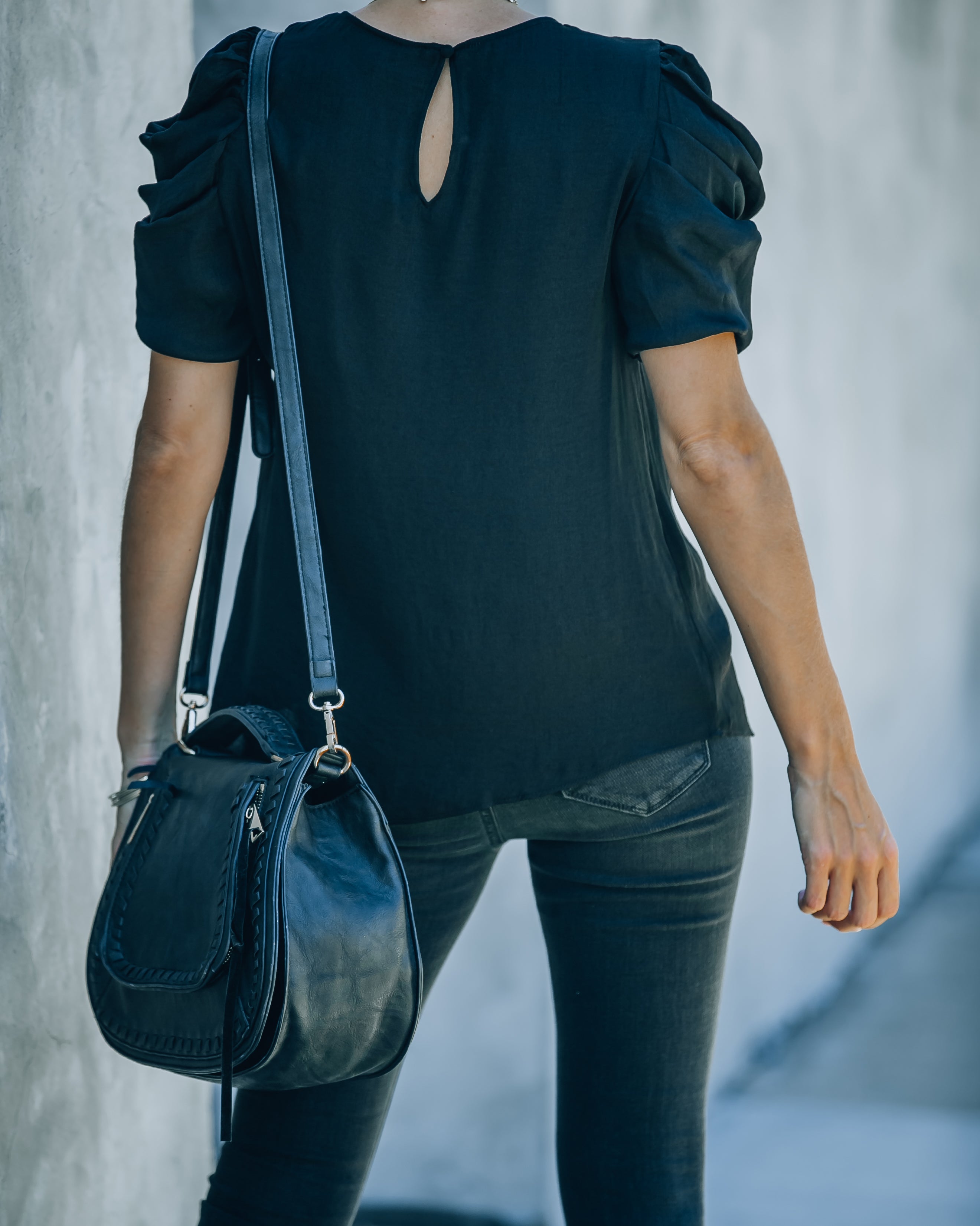Princeton Drape Shoulder Top - Black - SALE - Se7enfashion