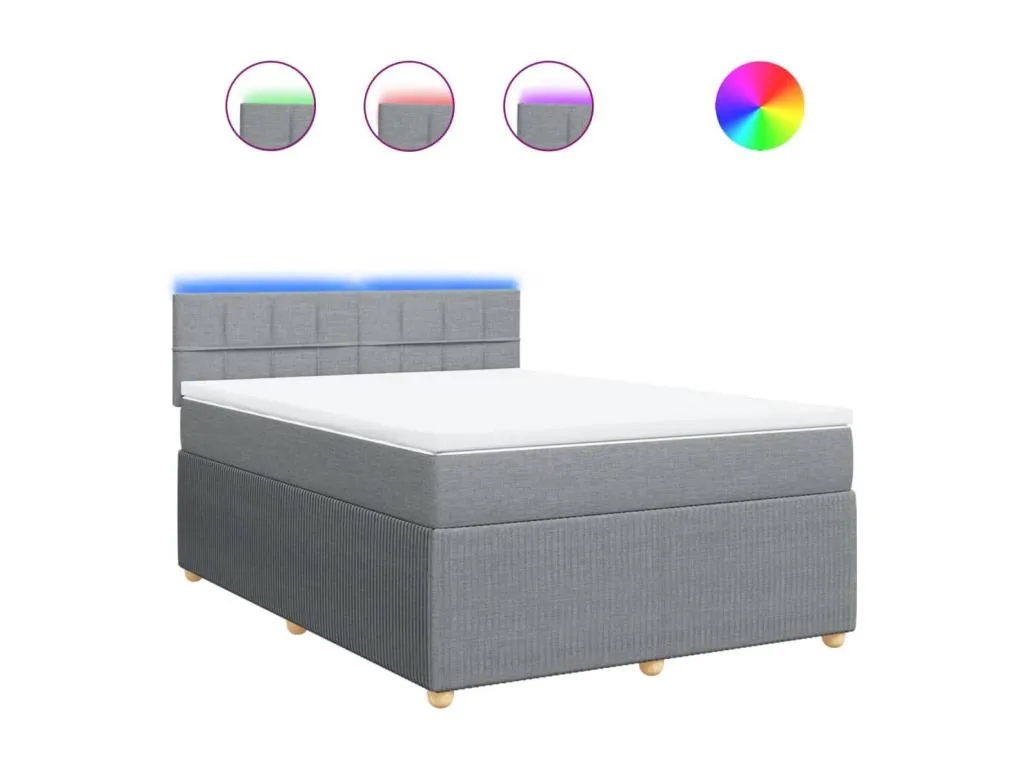 Cama box spring con colchón tela gris claro 140x200 cm anc3520184