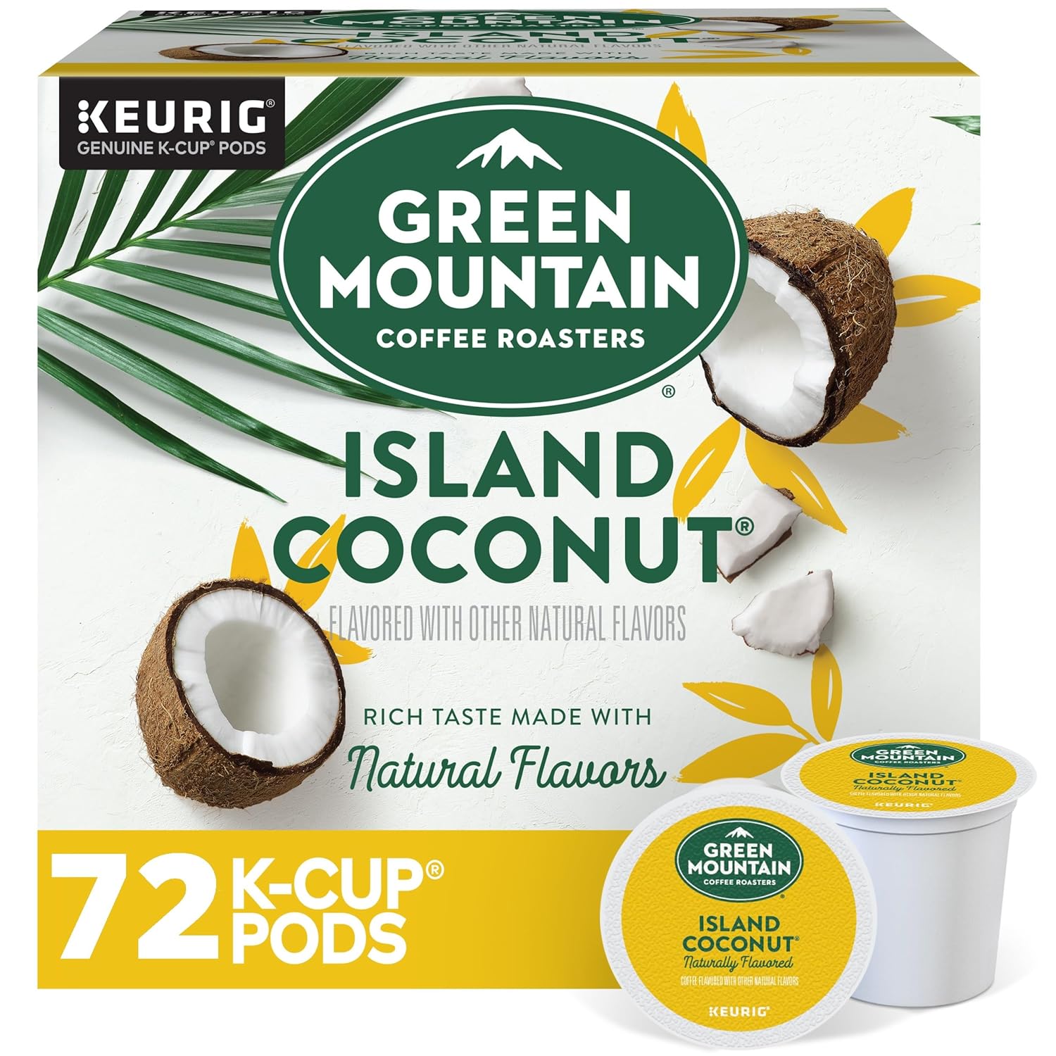 Green Mountain Coffee Roasters Island Coconut. Keurig Single-Serve K-Cup Pod. Flavored Light Roast Coffee Pods. 72 Count