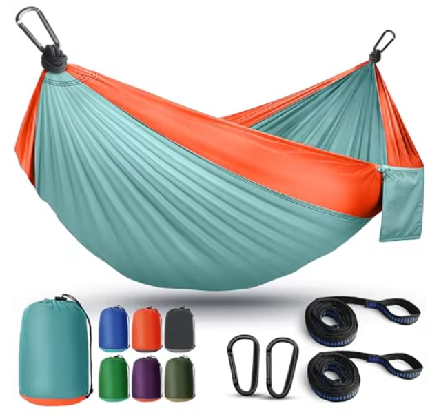 Lightweight Portable Nylon Parachute Hammock, Durable Compact Backpacking Hammock for Outdoor Camping & Hiking Trips