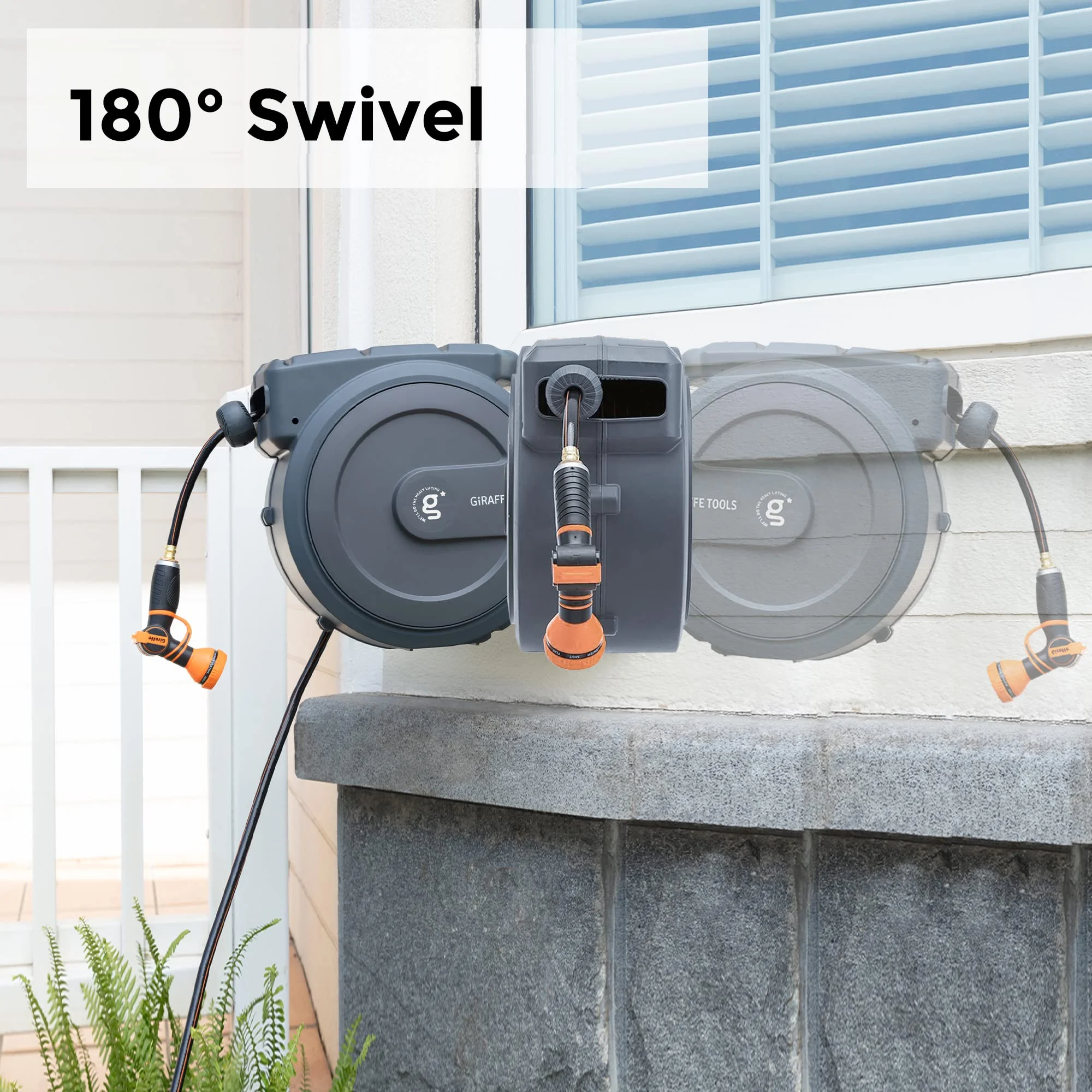 Giraffe Tools Retractable Garden Hose Reel with 1/2in-100ft Water Hose, Plastic Bracket, Wall Mounted, Dark Grey - Image 51
