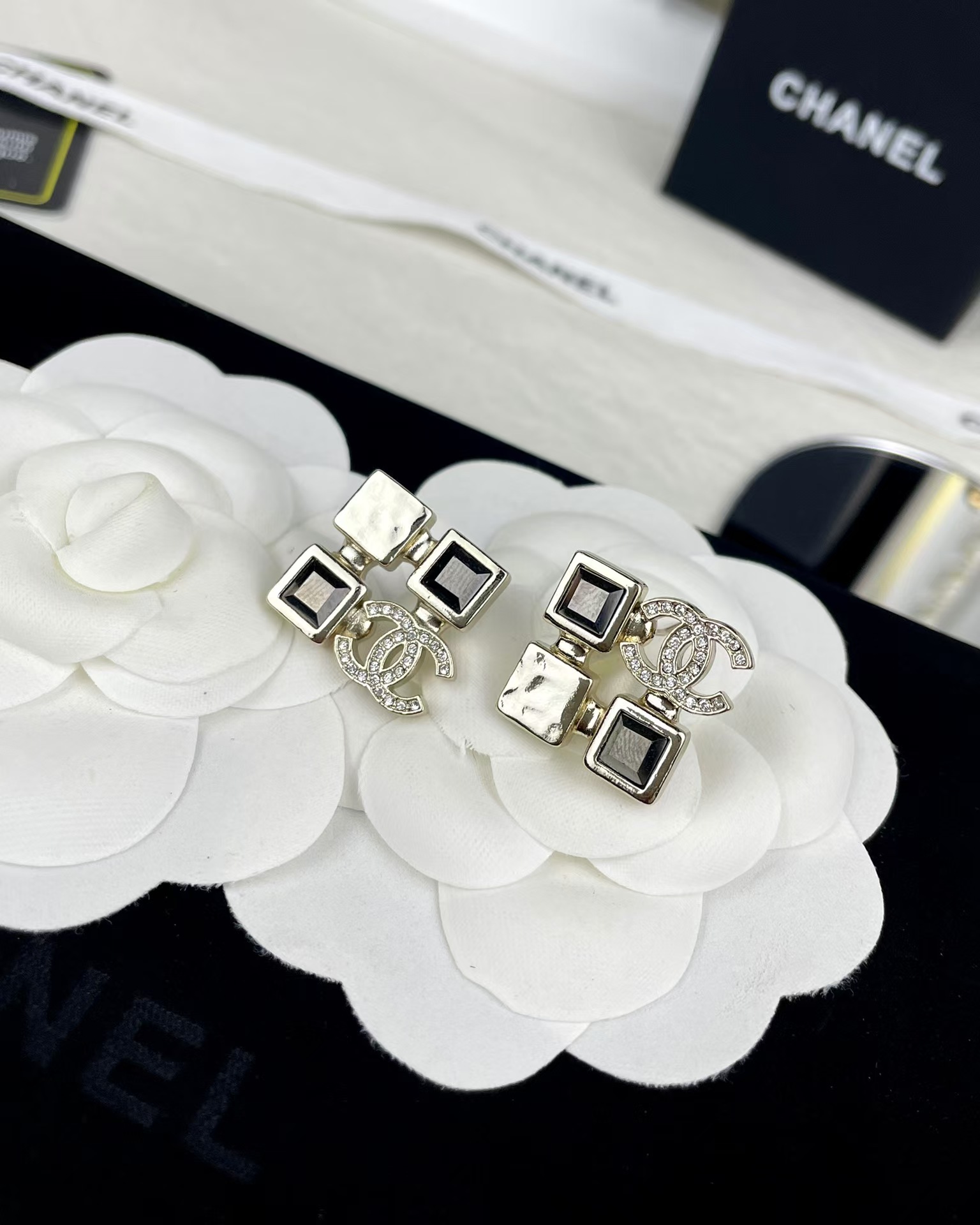 Chanel Square Rhinestone Earrings - Original Replica Club