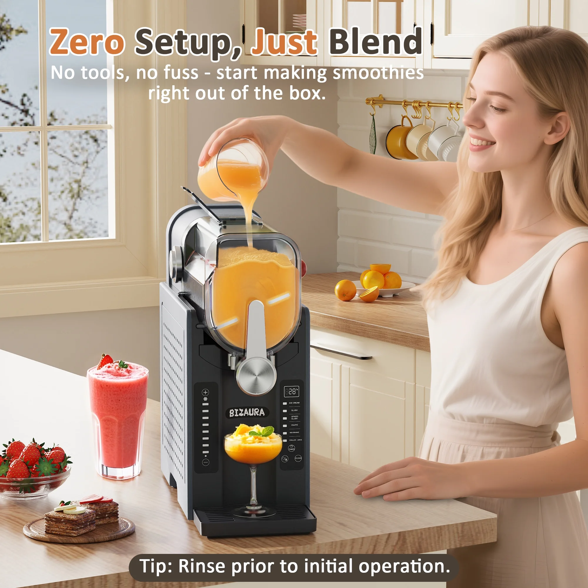 BIZAURA Slushie Machine, Slushy Machine for Home No Ice Need, Professional Frozen Drink Maker, 6 Presets for Milkshakes, Frapp-s, Slush, Ice Cream - Image 2