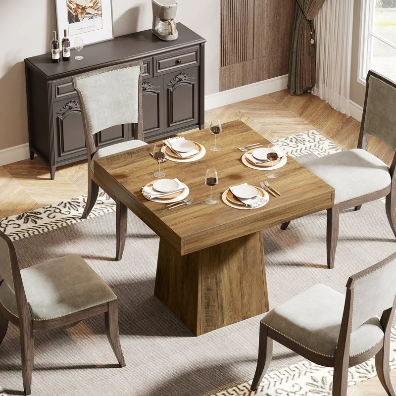 Tribesigns Square Dining Table for 4, 31.5-Inch Kitchen Table Small Dinner Table with Sturdy Pedestal Base, Farmhouse Dining Room Table for Home Dining Room, Living Room, Kitchen, Vintage Brown - Image 5