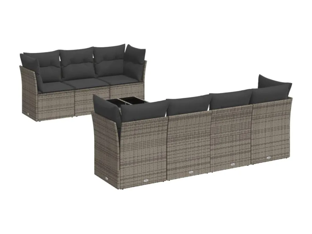 Set de sofás de jardín 8 pzas y cojines ratán sintético gris 99325nljj