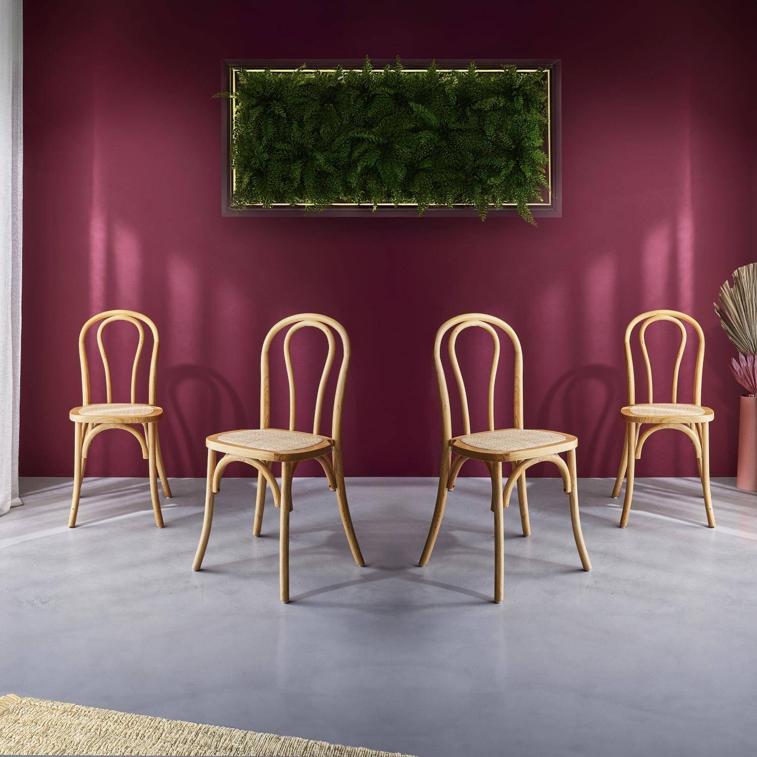 Bastille - Silla vintage de madera y ratán, set de 4