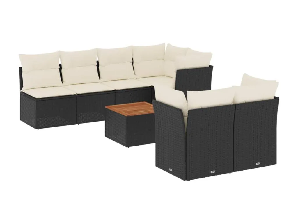 Set de sofás de jardín 8 piezas y cojines ratán sintético negro jbog31151