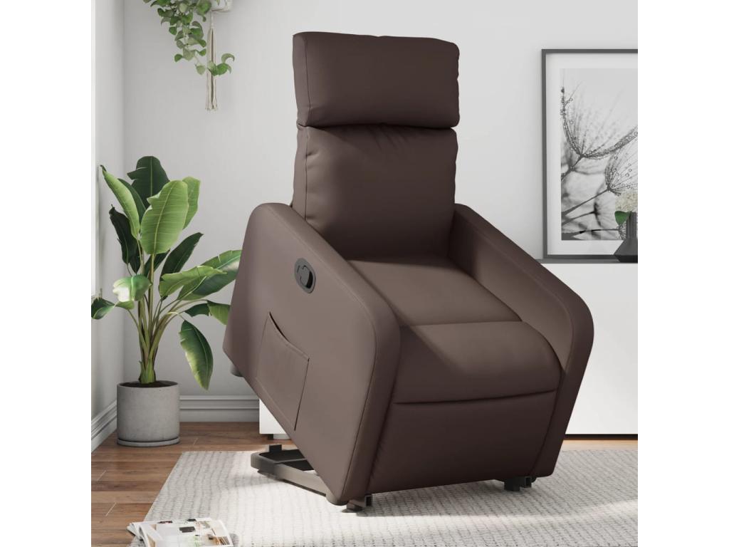 Sillón reclinable elevable cuero sintético marrón