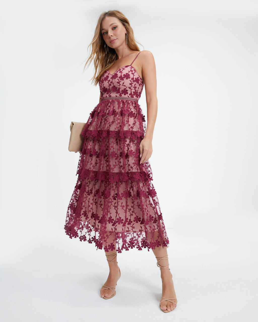 Pascal Tiered Crochet Lace Midi Dress - Wine - FINAL SALE - Se7enfashion