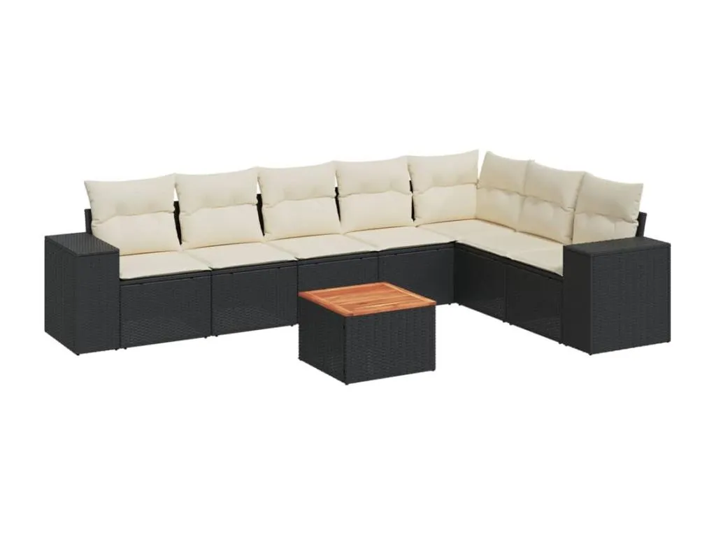 Amplio Set de Sofás de Jardín de 8 Piezas, ratán sintético negro con cojines.  AC9627985